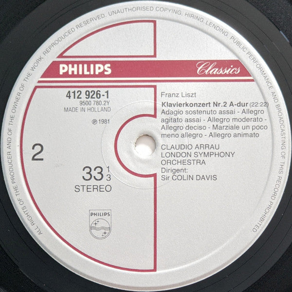 Franz Liszt / Claudio Arrau / London Symphony Orchestra / Sir Colin Davis : The Piano Concertos (LP, Album, RE)