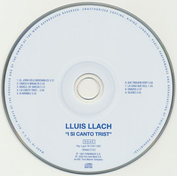 Lluis Llach : I Si Canto Trist... (CD, Album, RE)