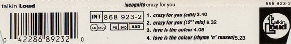 Incognito : Crazy For You (CD, Maxi)