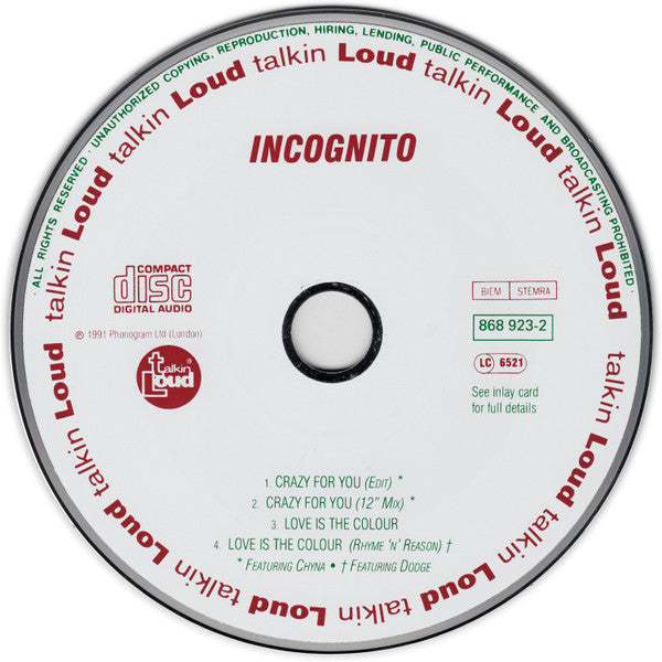 Incognito : Crazy For You (CD, Maxi)