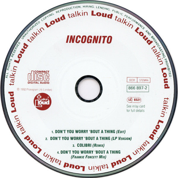 Incognito : Don't You Worry 'Bout A Thing (CD, Single)