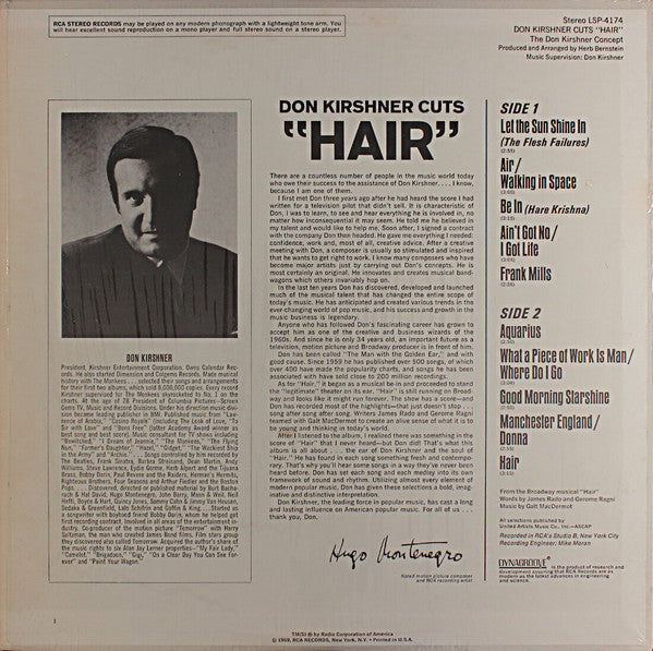 The Don Kirshner Concept : Don Kirshner Cuts "Hair" (LP, Album, Roc)