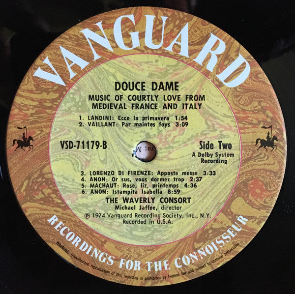 The Waverly Consort, Michael Jaffee : Douce Dame Music Of Courtly Love From Medieval France And Italy (LP, Album)