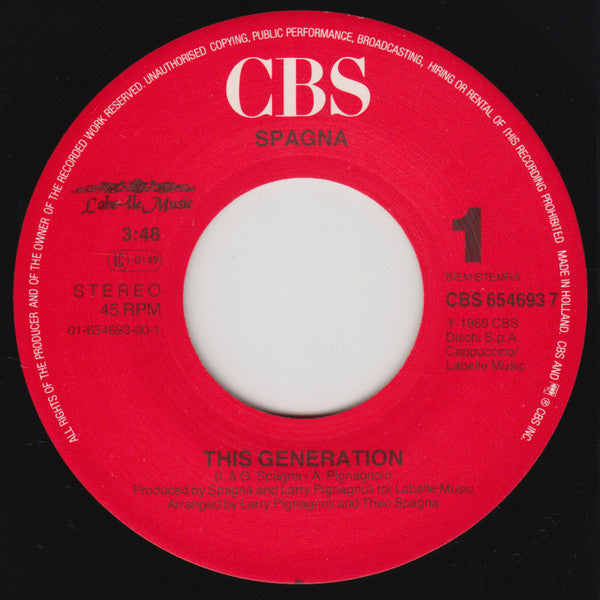 Ivana Spagna : This Generation (7", Single)