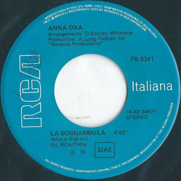 Anna Oxa : Il Pagliaccio Azzurro / La Sonnambula (7")