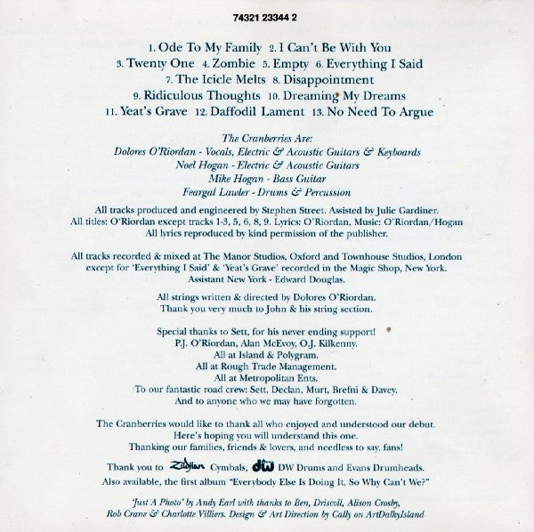 The Cranberries : No Need To Argue (CD, Album, Son)