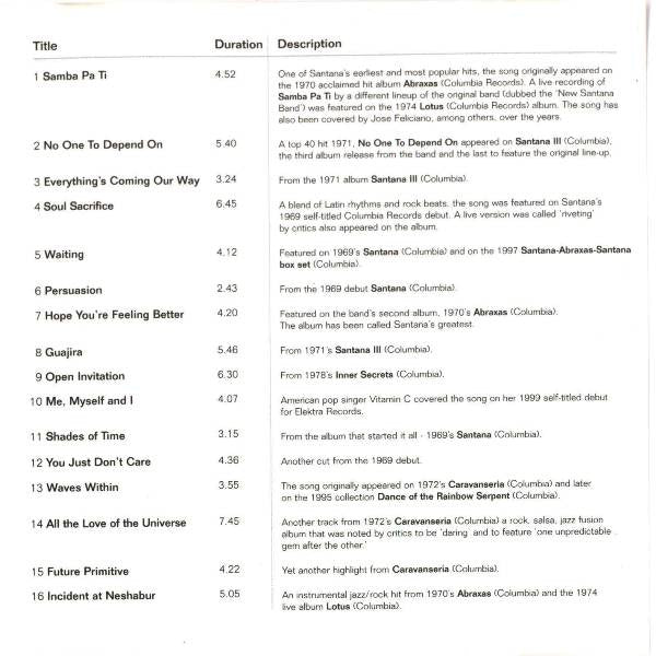 Carlos Santana : The Early Years (CD, Comp, Promo)