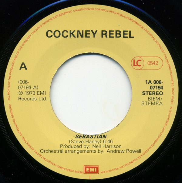 Steve Harley & Cockney Rebel : Sebastian / Make Me Smile (Come Up And See Me) (7", Single, RE)