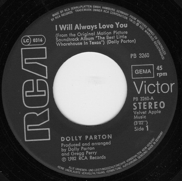 Dolly Parton : I Will Always Love You (7", Single)