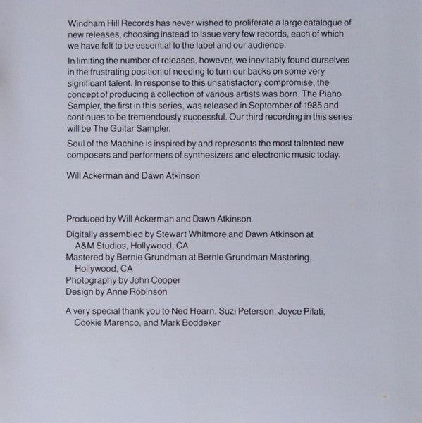 Various : Soul Of The Machine - The Windham Hill Sampler Of New Electronic Music (CD, Comp)