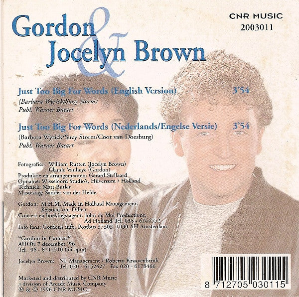 Gordon (3) & Jocelyn Brown : Just Too Big For Words (CD, Single)