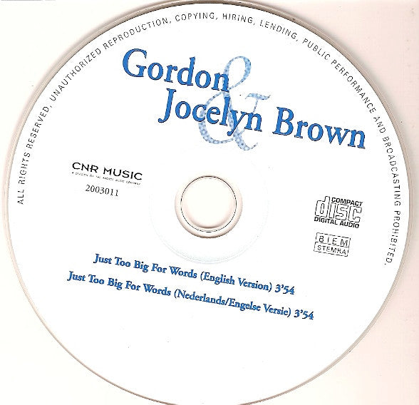 Gordon (3) & Jocelyn Brown : Just Too Big For Words (CD, Single)
