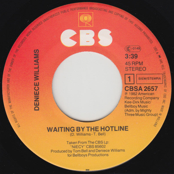 Deniece Williams : Waiting By The Hotline (7", Single)
