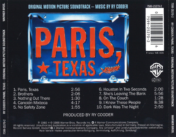 Ry Cooder : Paris, Texas - Original Motion Picture Soundtrack (CD, Album, RE, Cin)