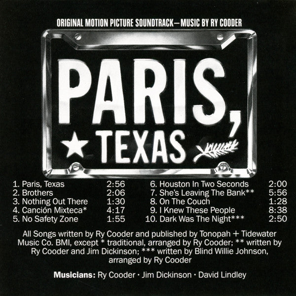 Ry Cooder : Paris, Texas - Original Motion Picture Soundtrack (CD, Album, RE, Cin)