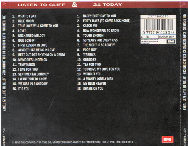 Cliff Richard : The CD Collection 2 - Listen To Cliff & 21 Today (2xCD, Album, Comp, RM)