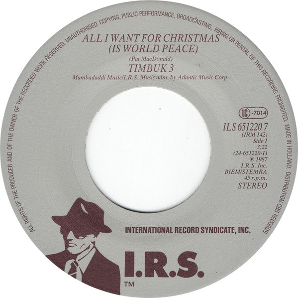 Timbuk 3 : All I Want For Christmas (Is World Peace) (7", Single)