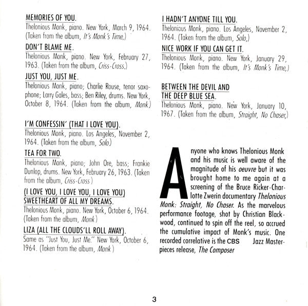 Thelonious Monk : Standards (CD, Comp, RM)