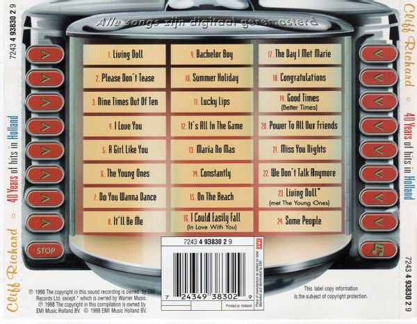 Cliff Richard : 40 Years Of Hits In Holland (CD, Comp)