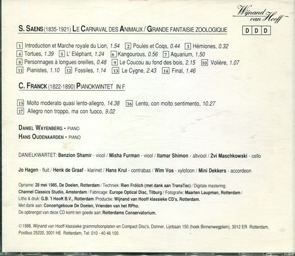 Camille Saint-Saëns / César Franck, Daniel Wayenberg / Hans Oudenaarden : Carnaval Des Animaux / Grande Fantaisie Zoologique / Pianokwintet In F (CD, Album)
