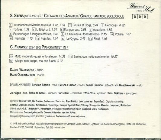 Camille Saint-Saëns / César Franck, Daniel Wayenberg / Hans Oudenaarden : Carnaval Des Animaux / Grande Fantaisie Zoologique / Pianokwintet In F (CD, Album)