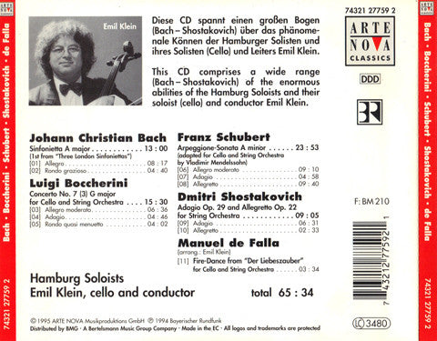 Johann Christian Bach ･ Luigi Boccherini ･ Franz Schubert ･ Dmitri Shostakovich ･ Manuel De Falla, Hamburger Solisten, Emil Klein : Music For Cello And Orchestra (CD, Comp)