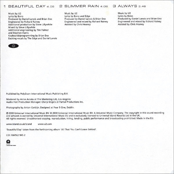 U2 : Beautiful Day (CD, Single, CD1)