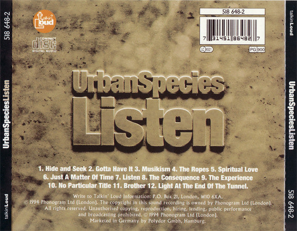 Urban Species : Listen (CD, Album, RE)