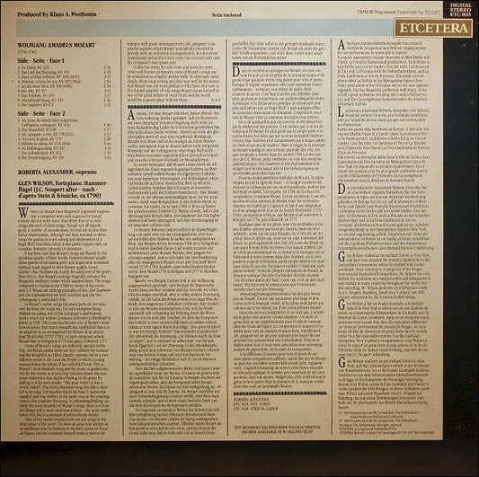 Wolfgang Amadeus Mozart : Roberta Alexander & Glen Wilson : Songs (LP)