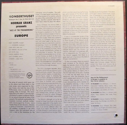 Dizzy Gillespie / J.J. Johnson / Stan Getz / Leo Wright / Art Davis / Chuck Lampkin / Lalo Schifrin / Candido : Jazz At The Philharmonic In Europe (LP, Album, Mono)