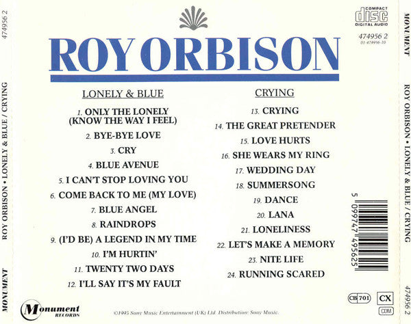 Roy Orbison : Lonely & Blue / Crying (CD, Comp, RP)