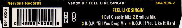 Sandy B : Feel Like Singin' (CD, Single)