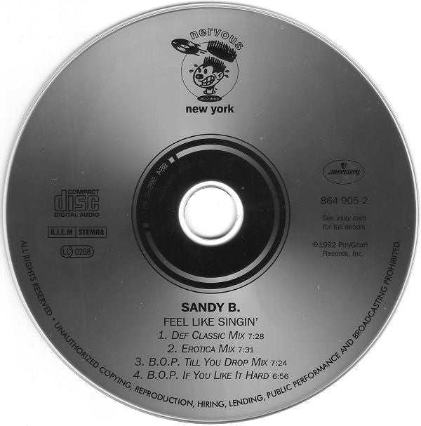 Sandy B : Feel Like Singin' (CD, Single)