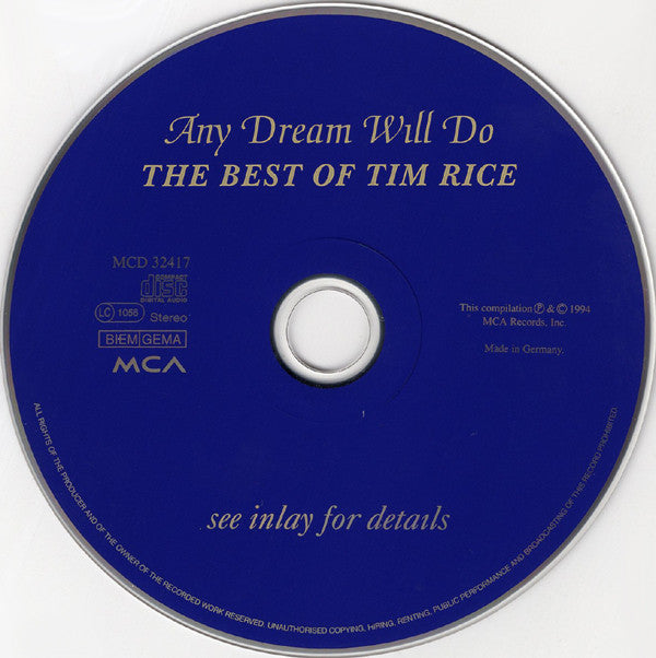 Tim Rice : Any Dream Will Do: The Best Of Tim Rice (CD, Comp)