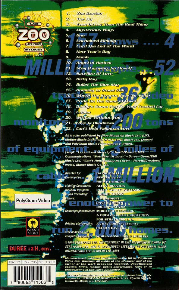 U2 : ZooTV Live From Sydney (VHS, SECAM)