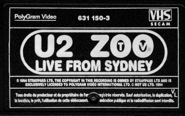U2 : ZooTV Live From Sydney (VHS, SECAM)