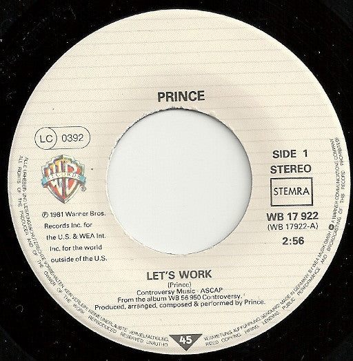 Prince : Let's Work (7", Single)