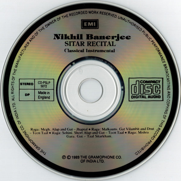 Nikhil Banerjee : Sitar Recital (CD, Comp)