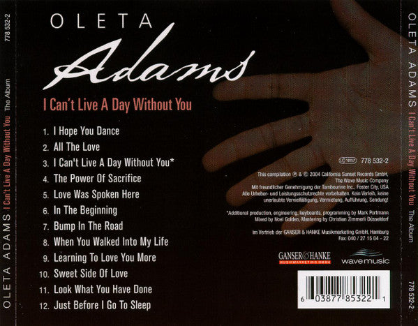 Oleta Adams : I Can't Live A Day Without You (CD, Album)
