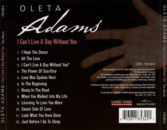 Oleta Adams : I Can't Live A Day Without You (CD, Album)