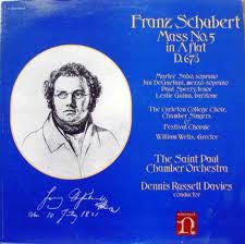 Franz Schubert - Marlee Sabo, Jan DeGaetani, Paul Sperry, Leslie Guinn, The Carleton College Choir, Chamber Singers & Festival Chorale, William Wells (3), The Saint Paul Chamber Orchestra, Dennis Russell Davies : Mass No. 5 In A Flat, D. 678 (LP)