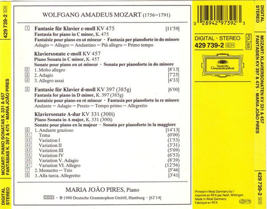 Wolfgang Amadeus Mozart, Maria-João Pires : Klaviersonaten = Piano Sonatas K. 331 »Alla Turca« · K. 457; Fantasias K. 397 · K. 475 (CD, Album)