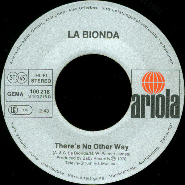 La Bionda : Baby Make Love (7", Single, Son)