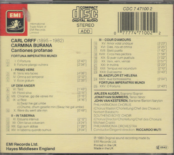 Carl Orff, Riccardo Muti : Carmina Burana (CD, Album)