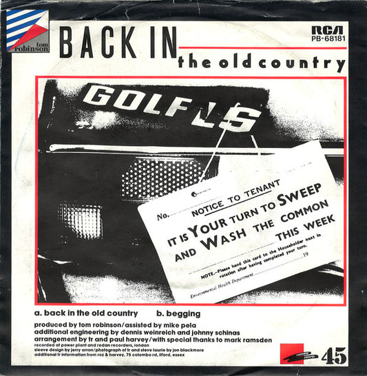 Tom Robinson : Back In The Old Country (7", Single)