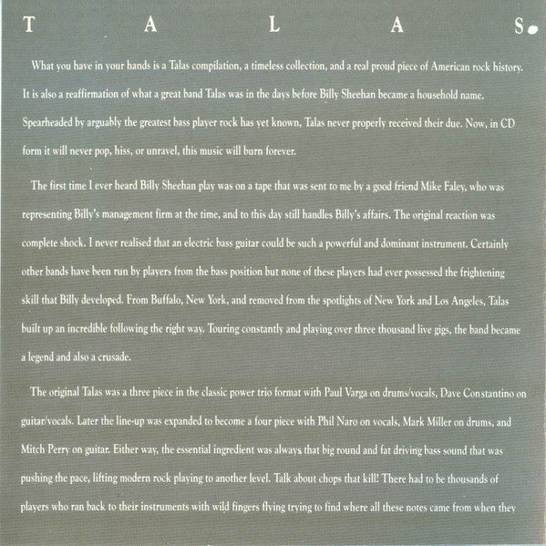 Talas, Billy Sheehan : Billy Sheehan: The Talas Years (CD, Comp)