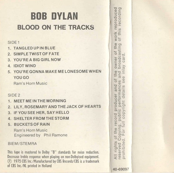 Bob Dylan : Blood On The Tracks (Cass, Album)