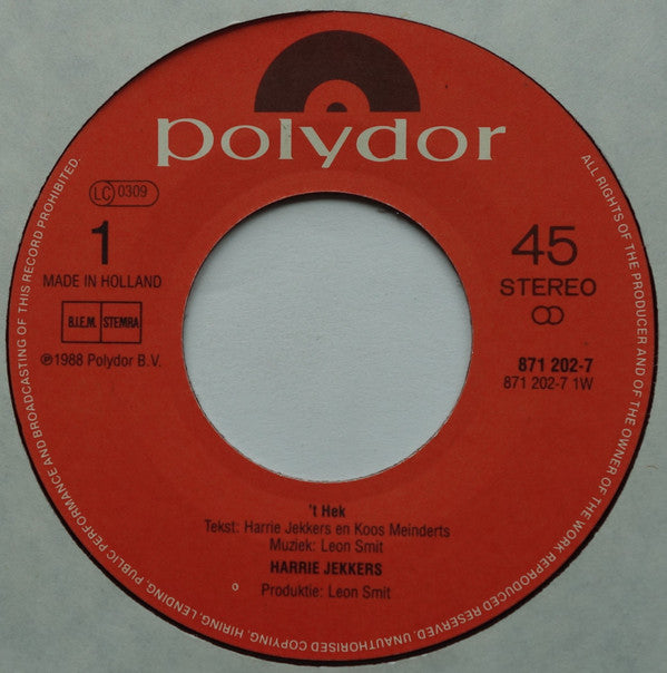 Harrie Jekkers : 't Hek (7", Single)