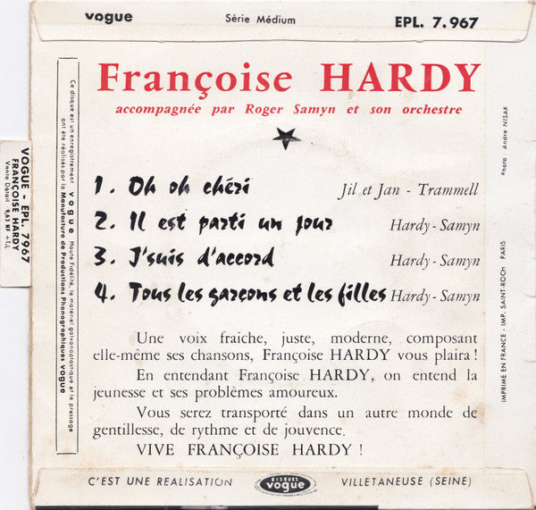 Françoise Hardy : J'suis D'accord / Tous Les Garçons Et Les Filles (7", EP, RP)
