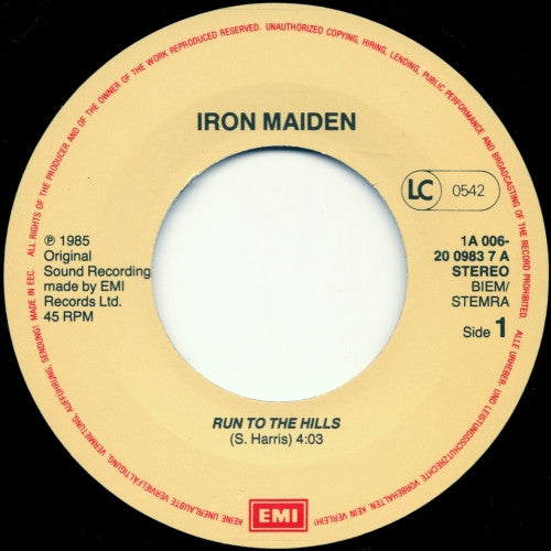 Iron Maiden : Run To The Hills (7", Single)